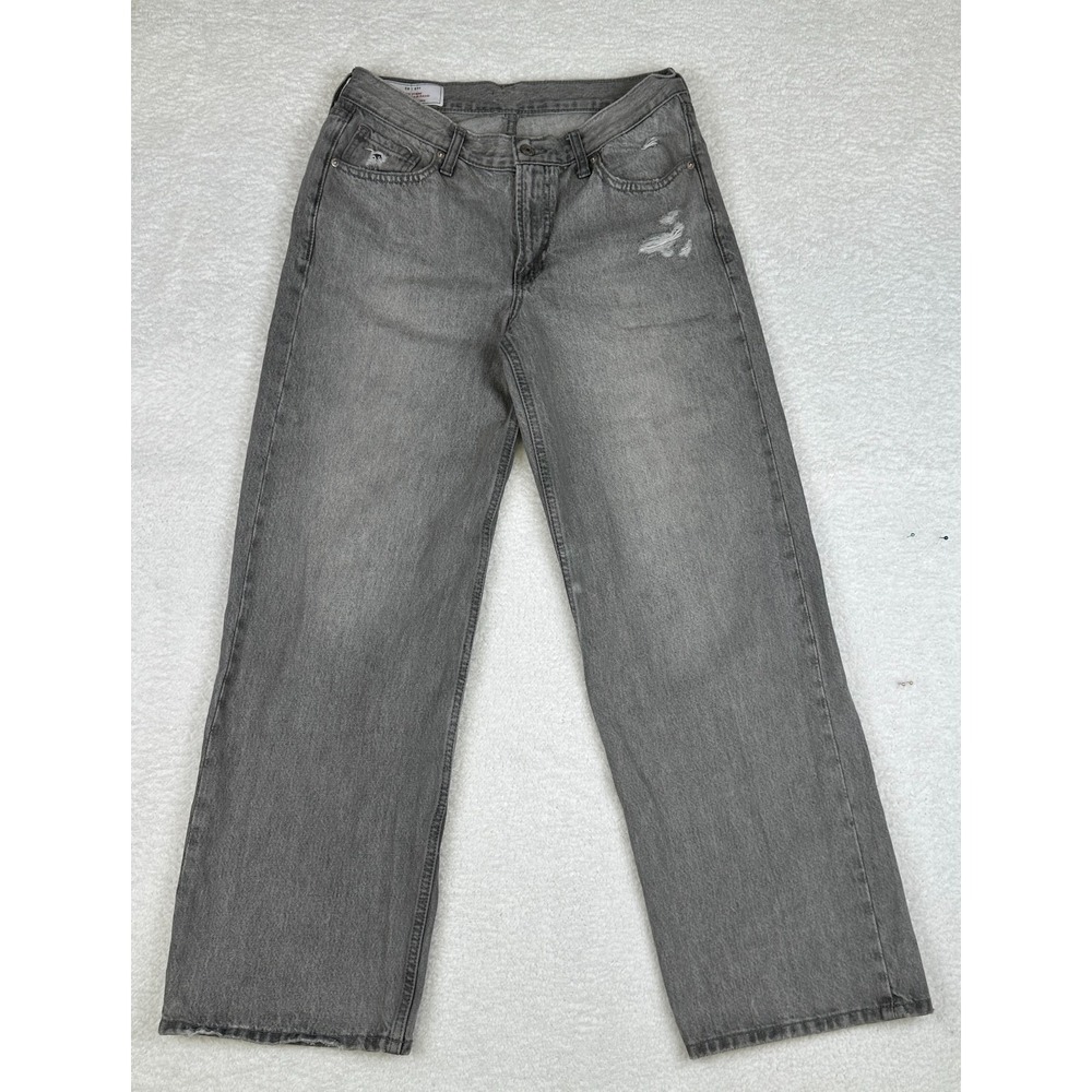 GAP Mid Rise Jeans Gray Distressed‎ Straight Leg Women's size 28